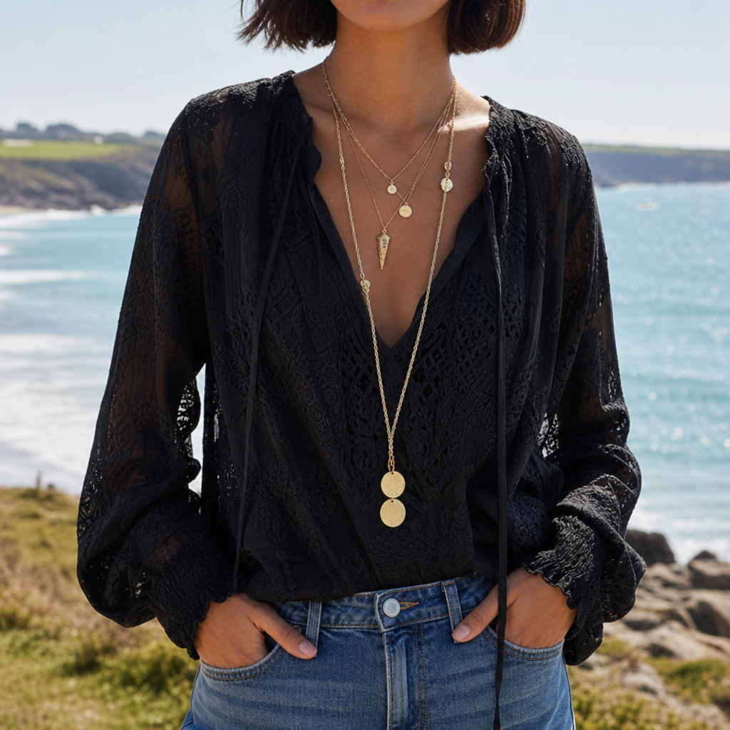 Carcassonne Boho Lace Blouse in Black