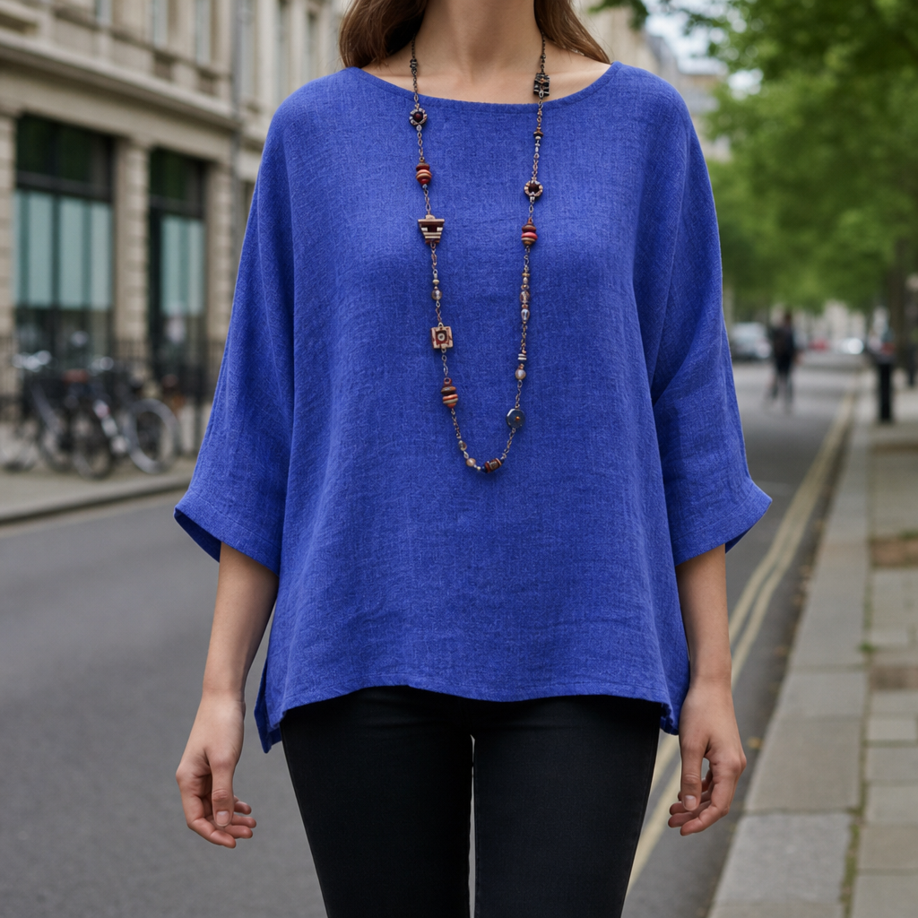 Skopelos Linen Relaxed Blouse in Blue