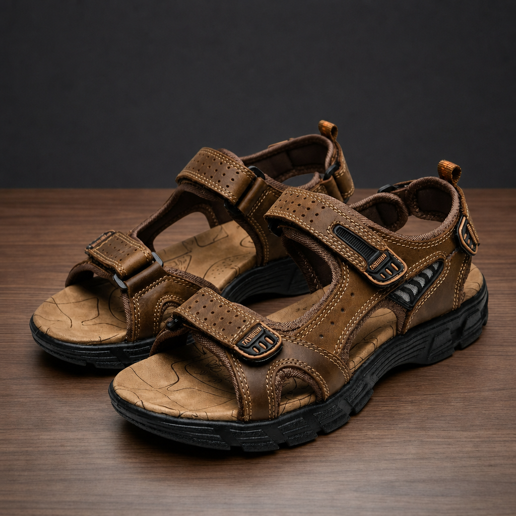 Alicante Velcro Strap Trekking Sandals in Brown