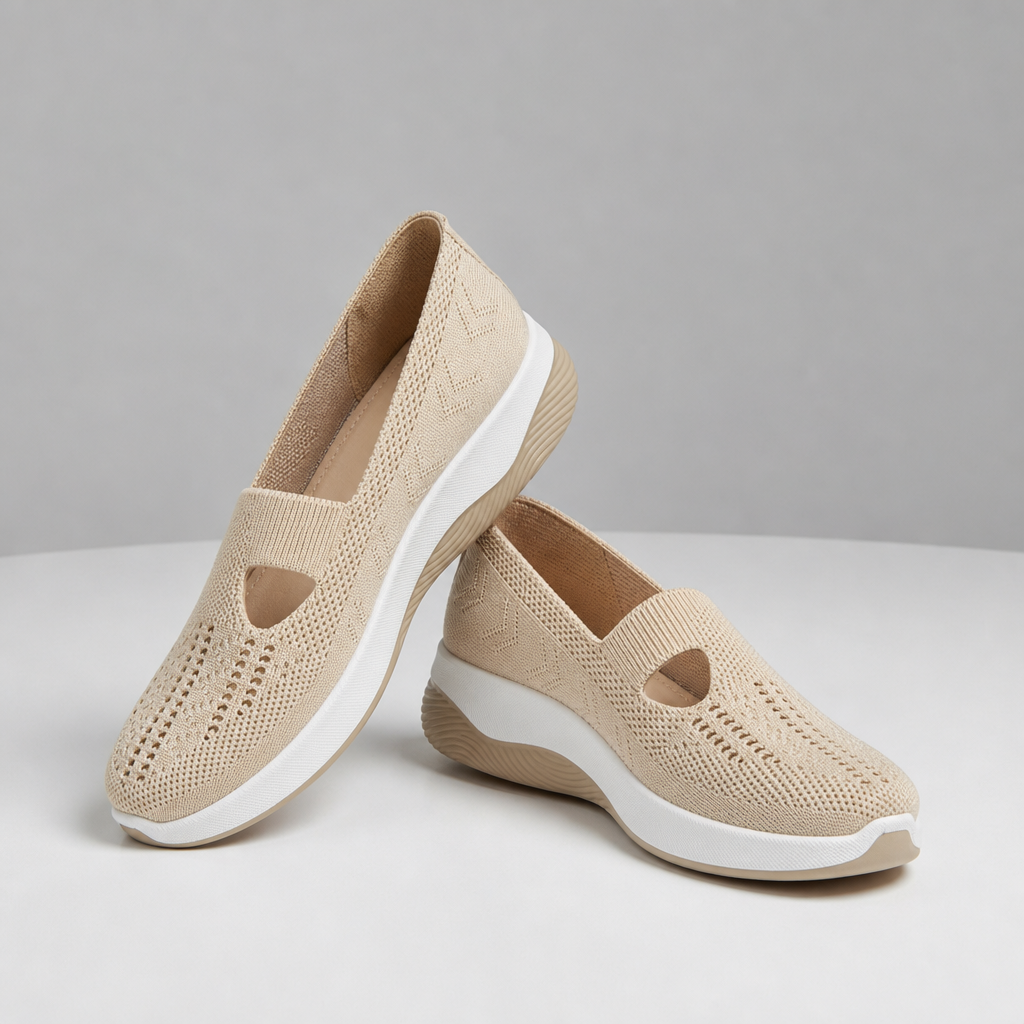 Matera Orthopedic Knit Slip-Ons in Cream