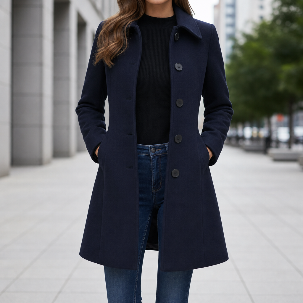 Anzio Structured Wool Coat in Dark Blue
