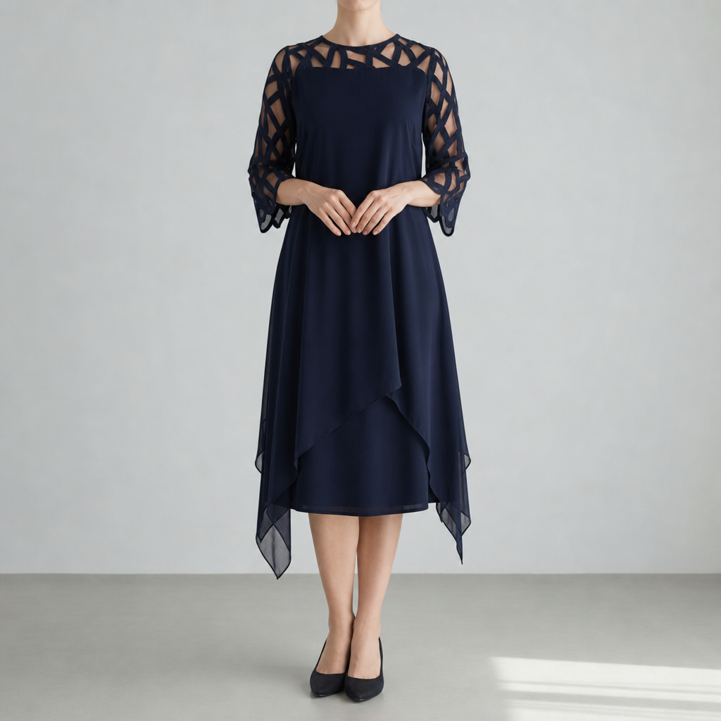 Lamego Lace Sleeve Midi Dress in Deep Blue
