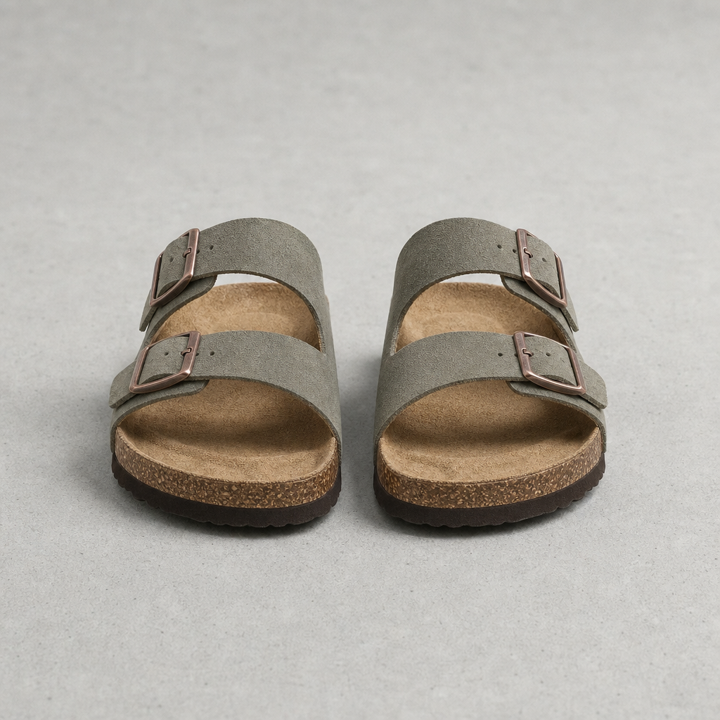 Makarska Double Strap Buckle Sandals in Green