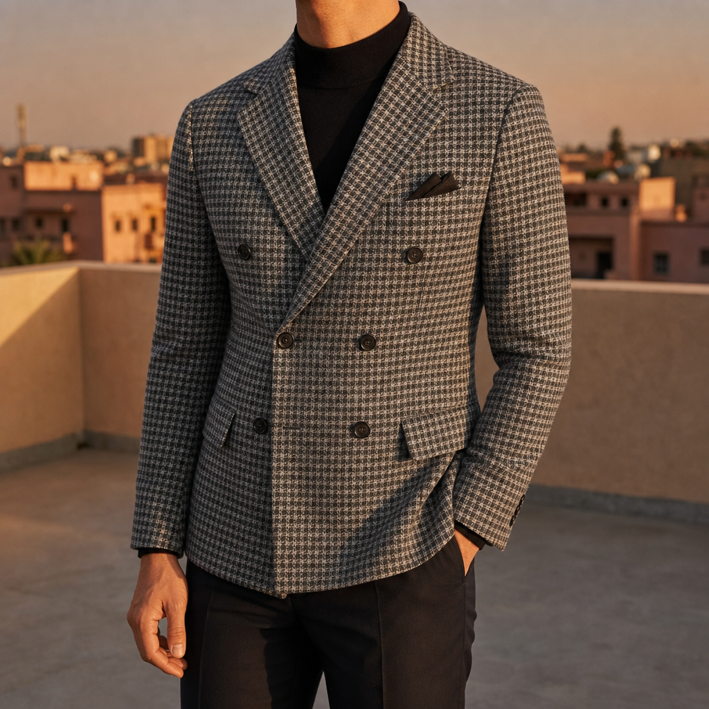 Alassio Double-Breasted Tailored Blazer in Grey