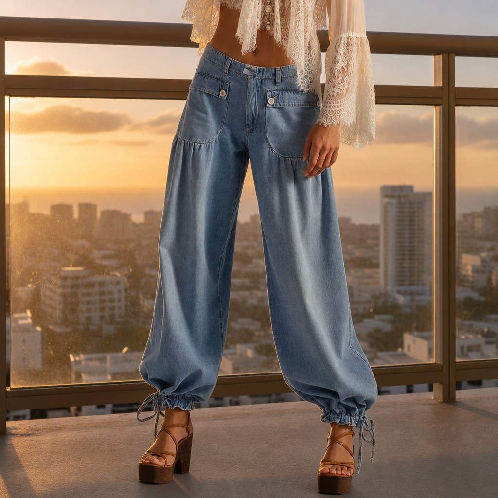 Alassio Denim Balloon Pants in Light Blue