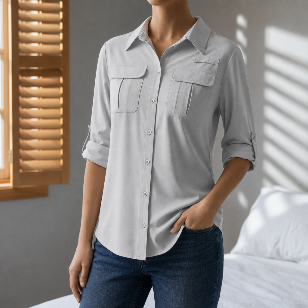 Ajaccio Roll-Sleeve Outdoor Shirt in Light Grey