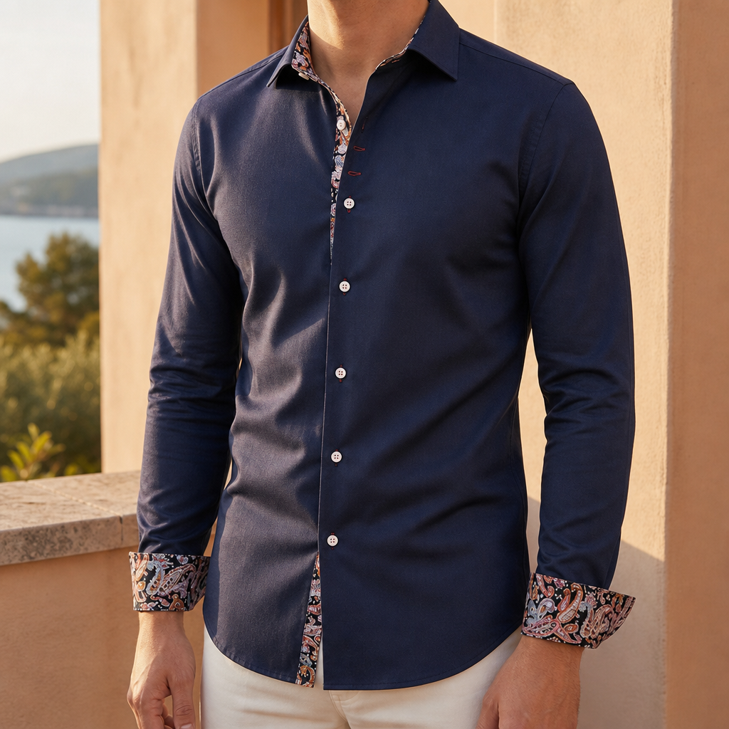 Getaria Paisley Accent Dress Shirt in Navy Blue