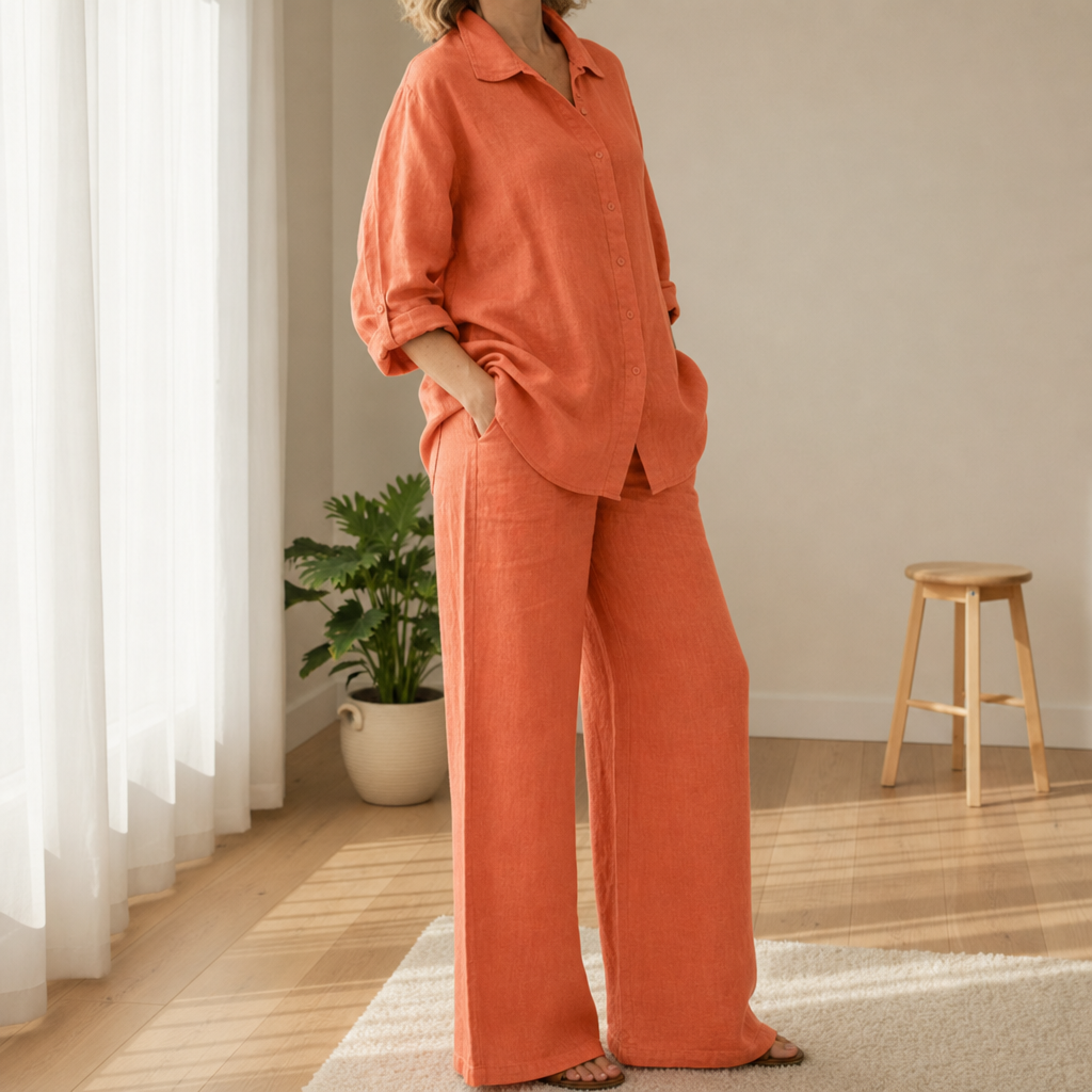Comillas Linen Two-Piece Set in Orange