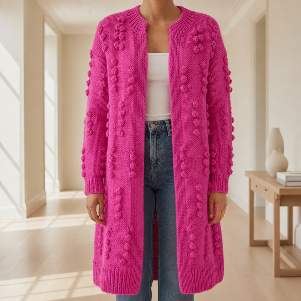 Monreale Textured Knit Long Cardigan in Pink