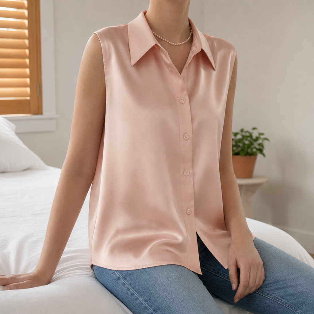 Spoleto Satin Sleeveless Blouse in Pink