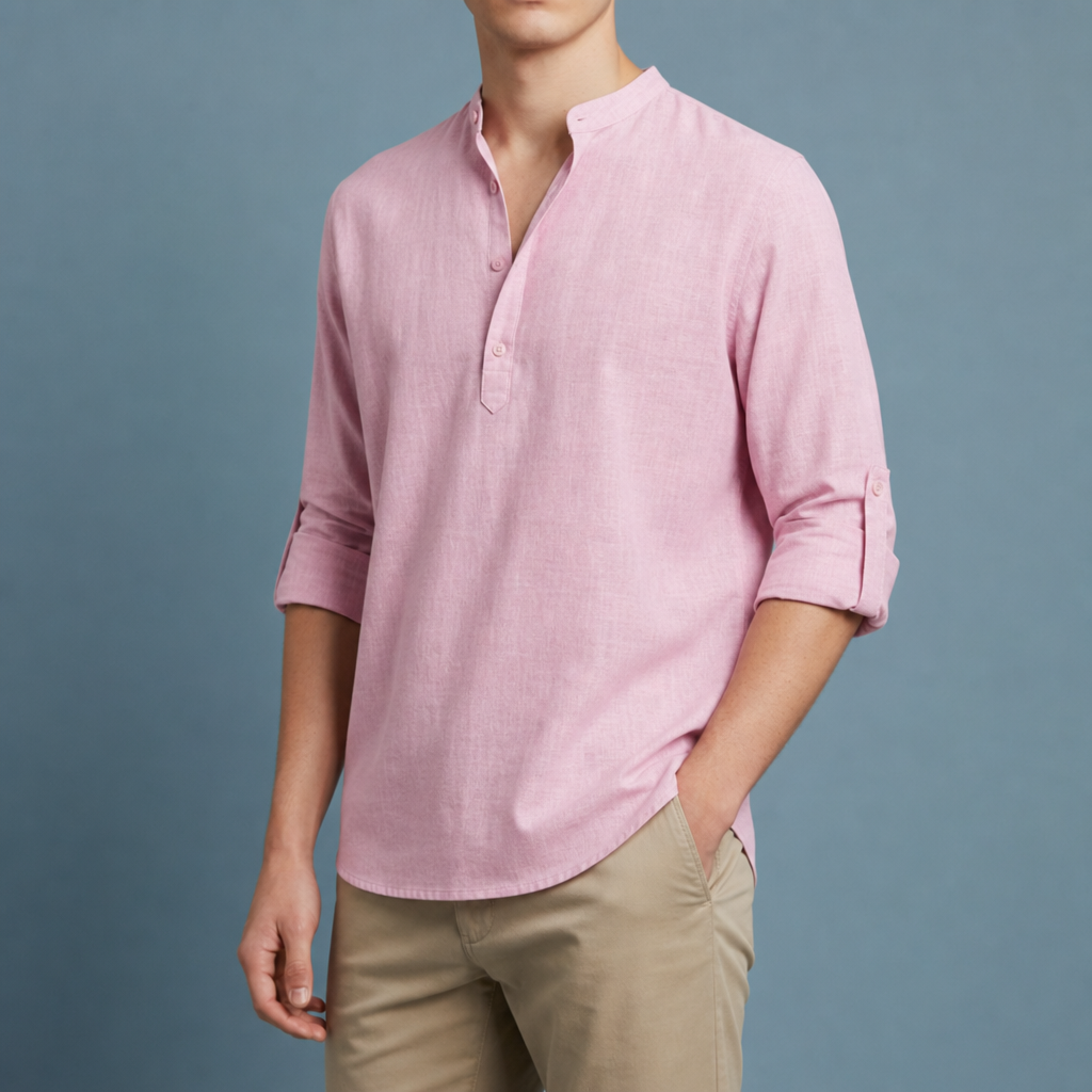 Roussillon Linen Henley Shirt in Pink