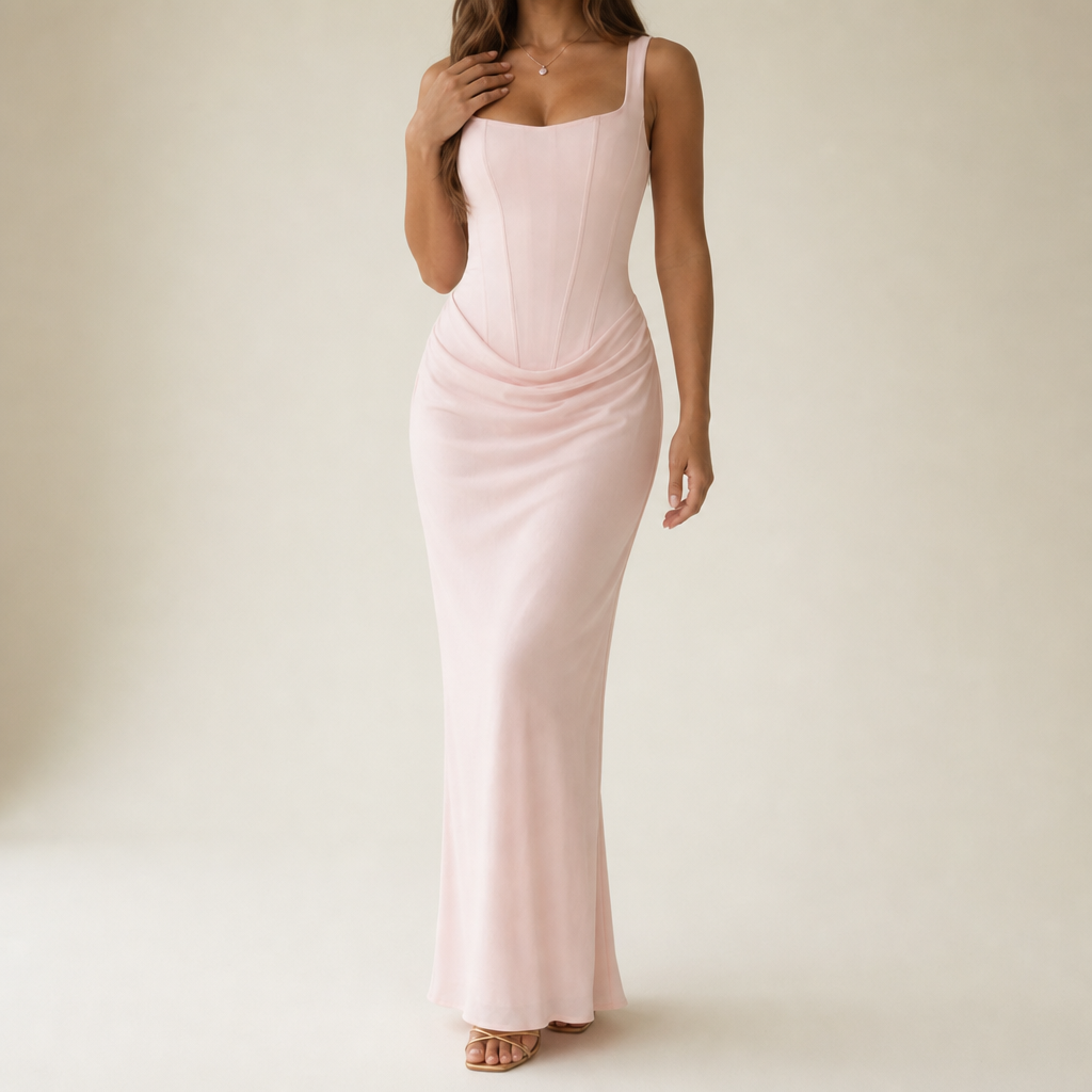 Palamos Corset Bodice Maxi Dress in Pink