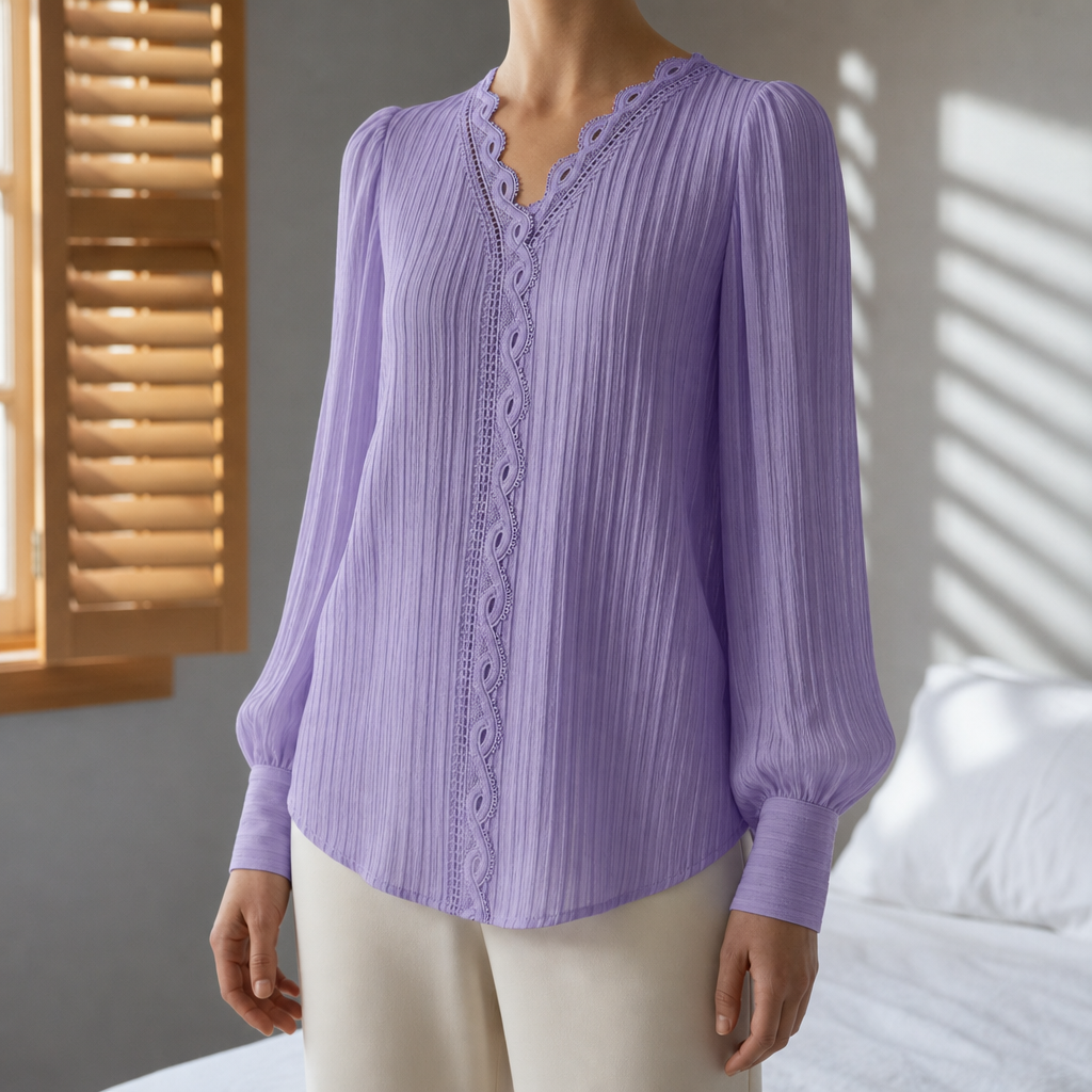 Arezzo Lace Trim V-Neck Blouse in Purple