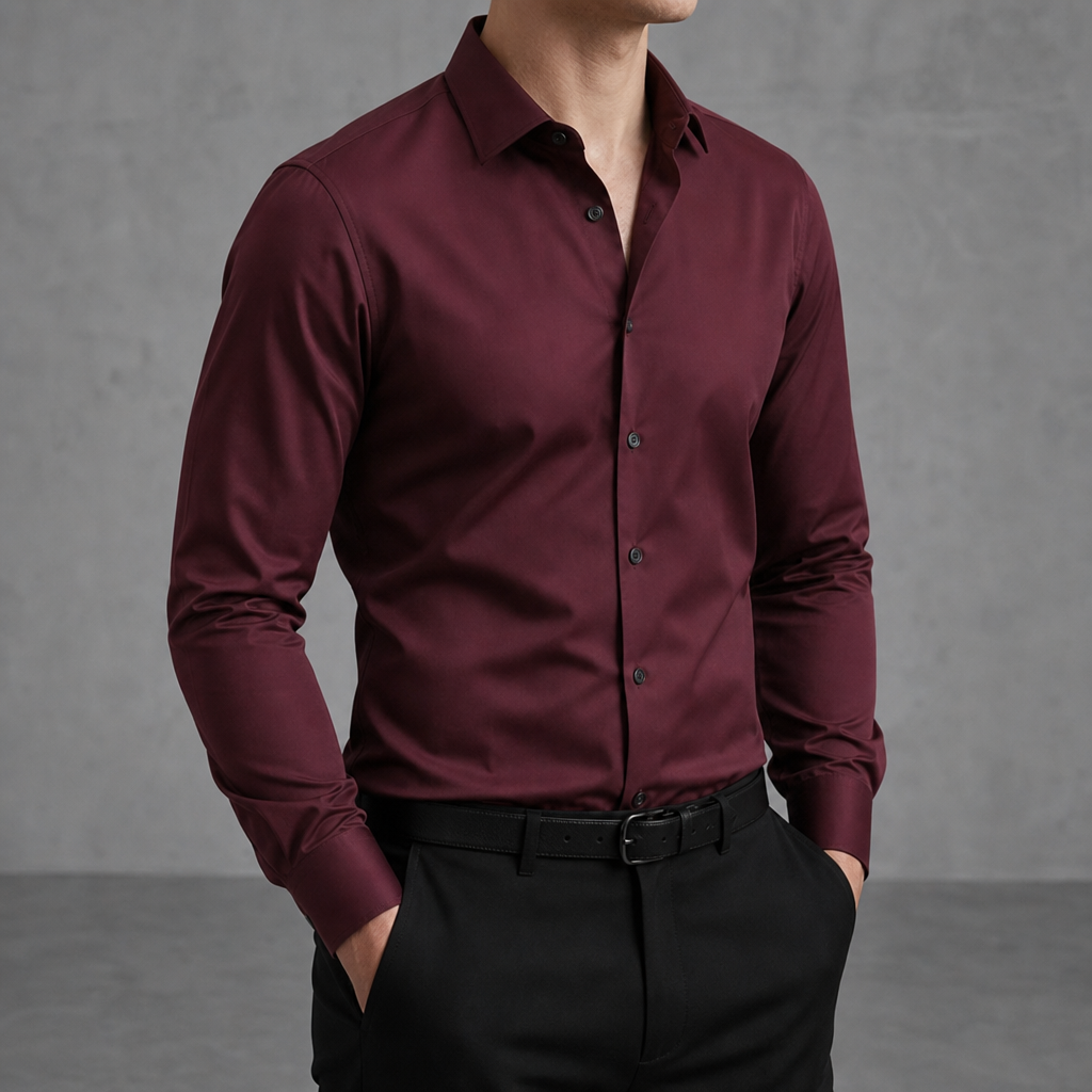 Altea Slim Fit Dress Shirt in Red Wine