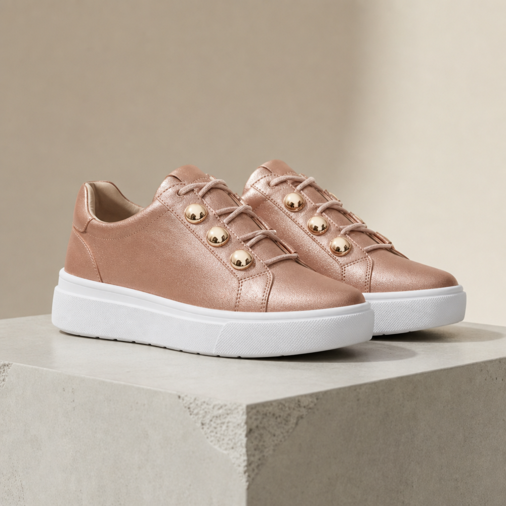 Baeza Orthopedic Gold-Stud Sneakers in Rose Gold