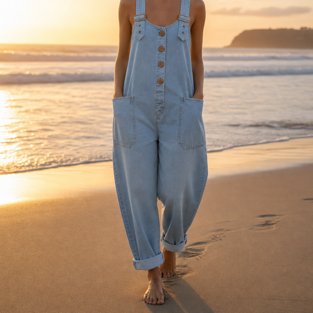 Figueres Relaxed Denim Overalls in Sky Blue