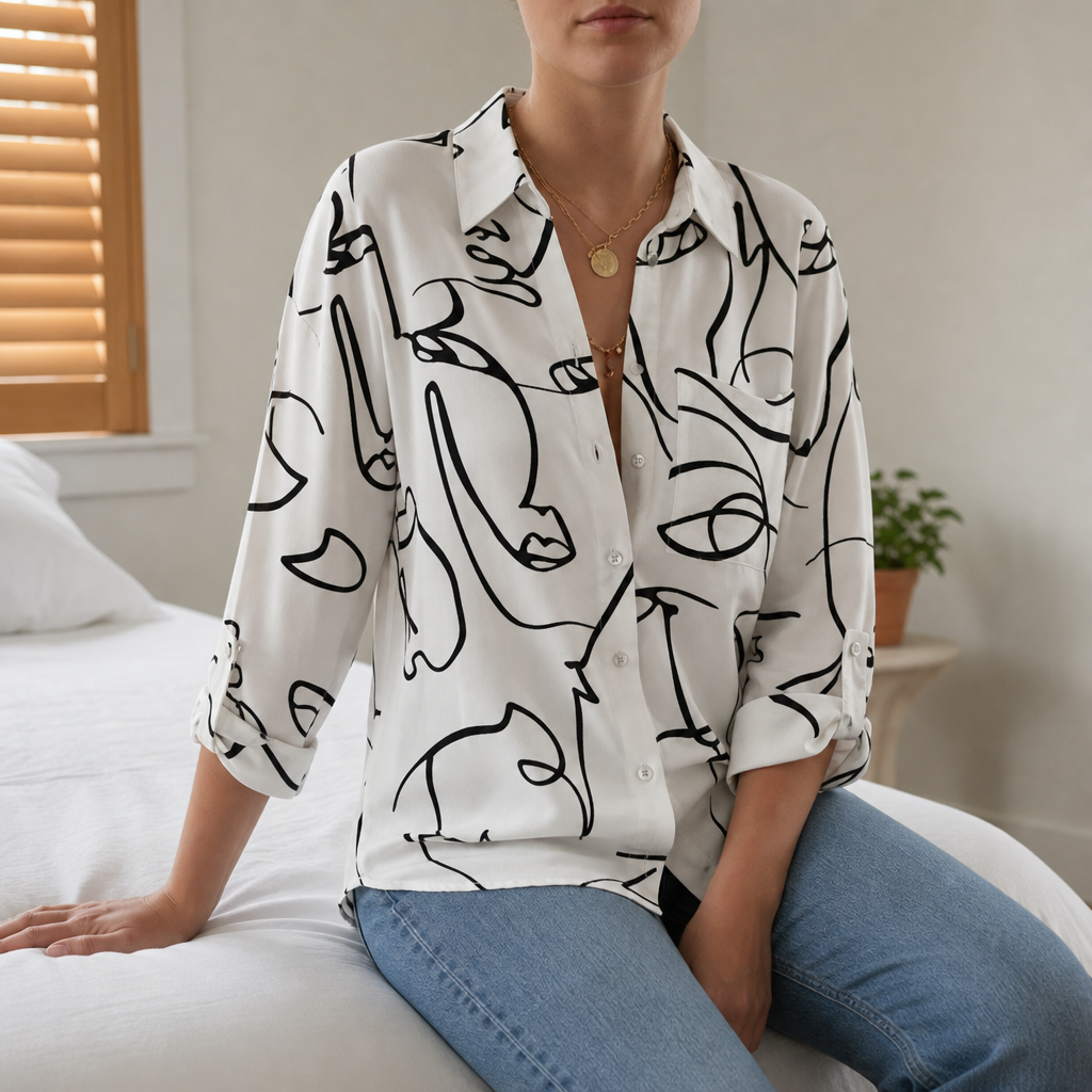 Modica Geometric Print Blouse in White