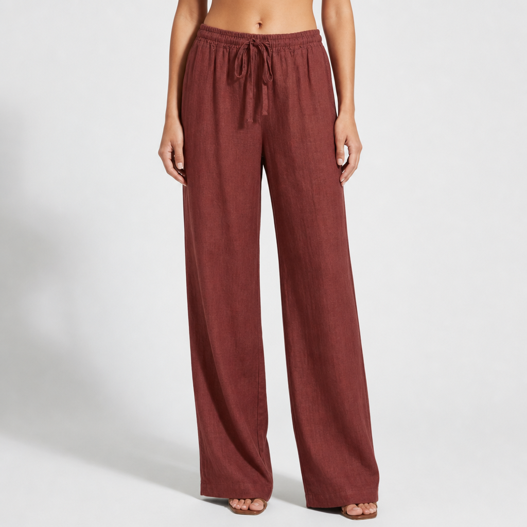 Bilbao Linen Wide Leg Pants in Wine Red