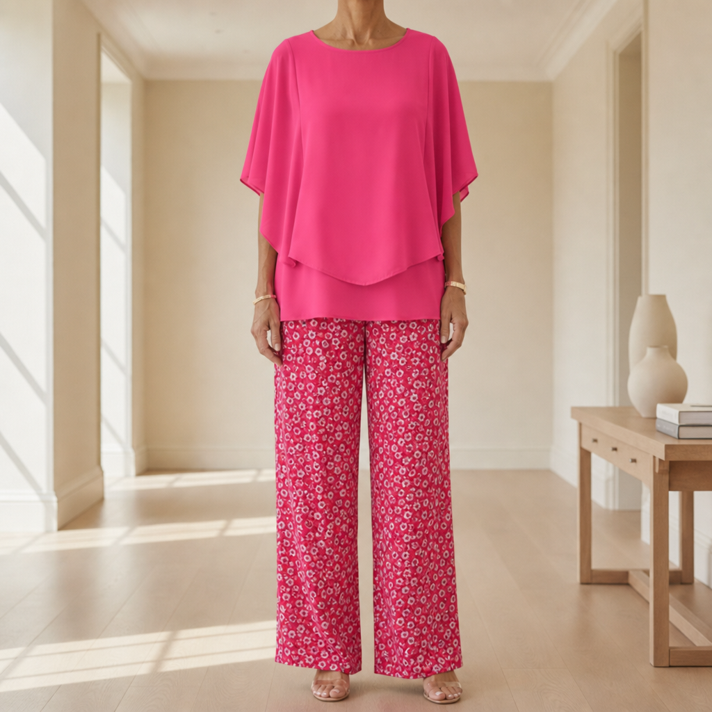 Beziers Floral Chiffon Two-Piece Set in Pink