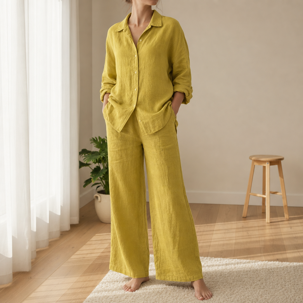 Comillas Linen Two-Piece Set in Yellow