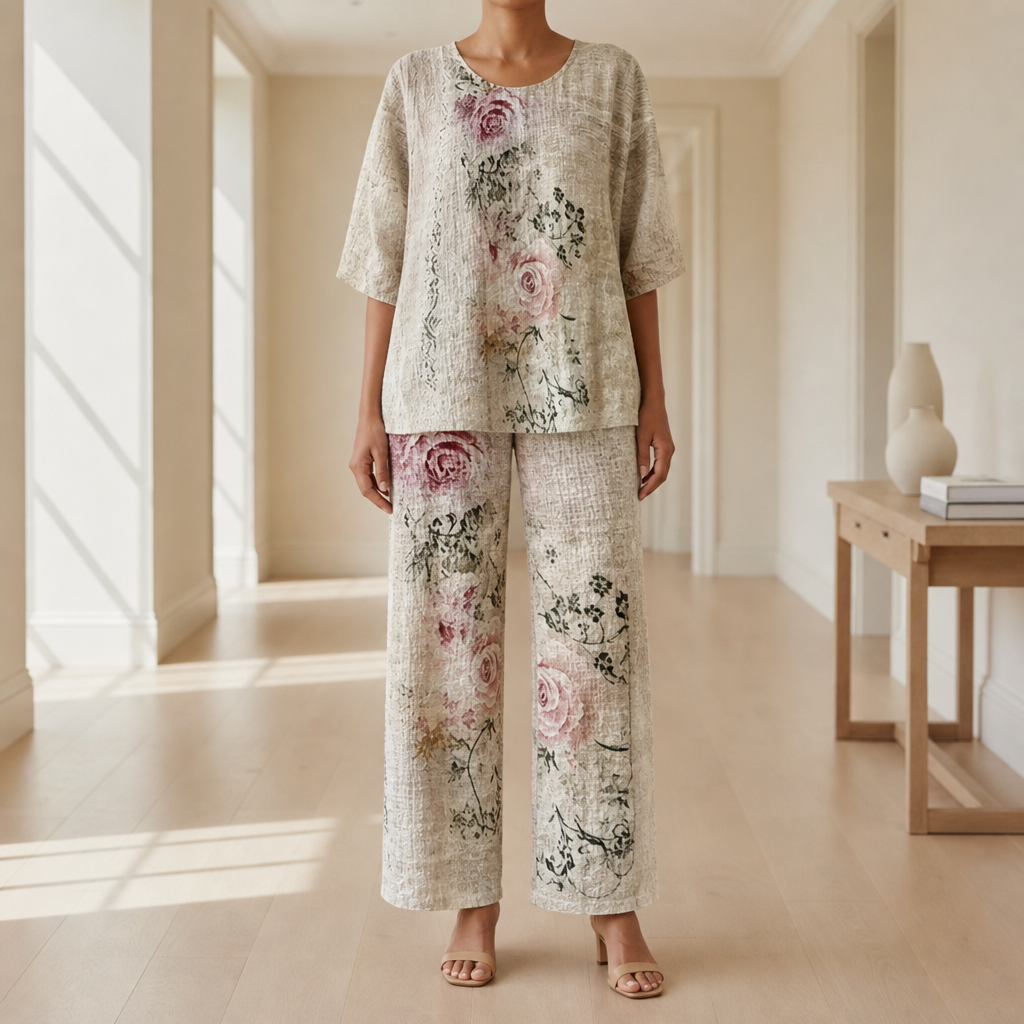Beziers Floral Chiffon Two-Piece Set in Floral White