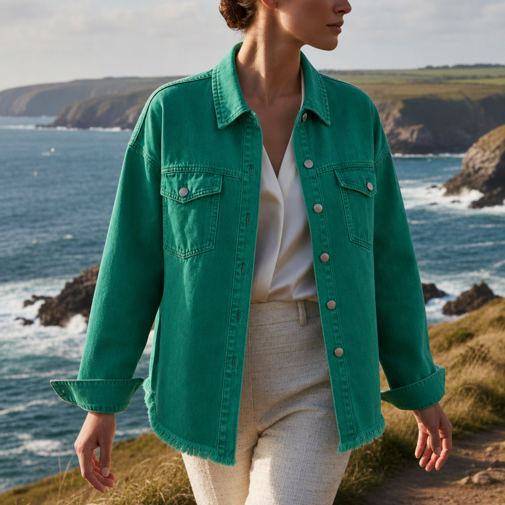 Porquerolles Oversized Denim Jacket in Green