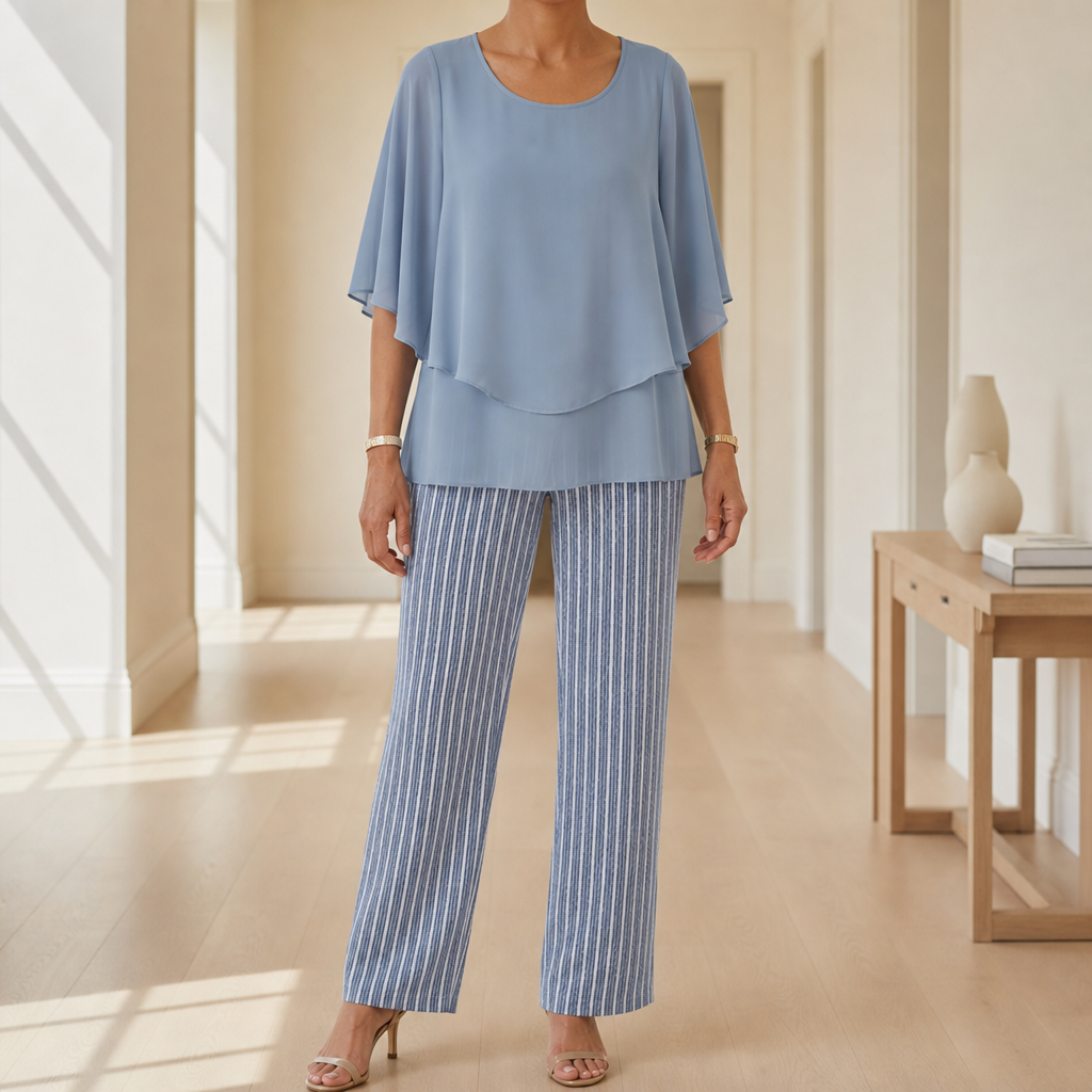 Beziers Floral Chiffon Two-Piece Set in Blue