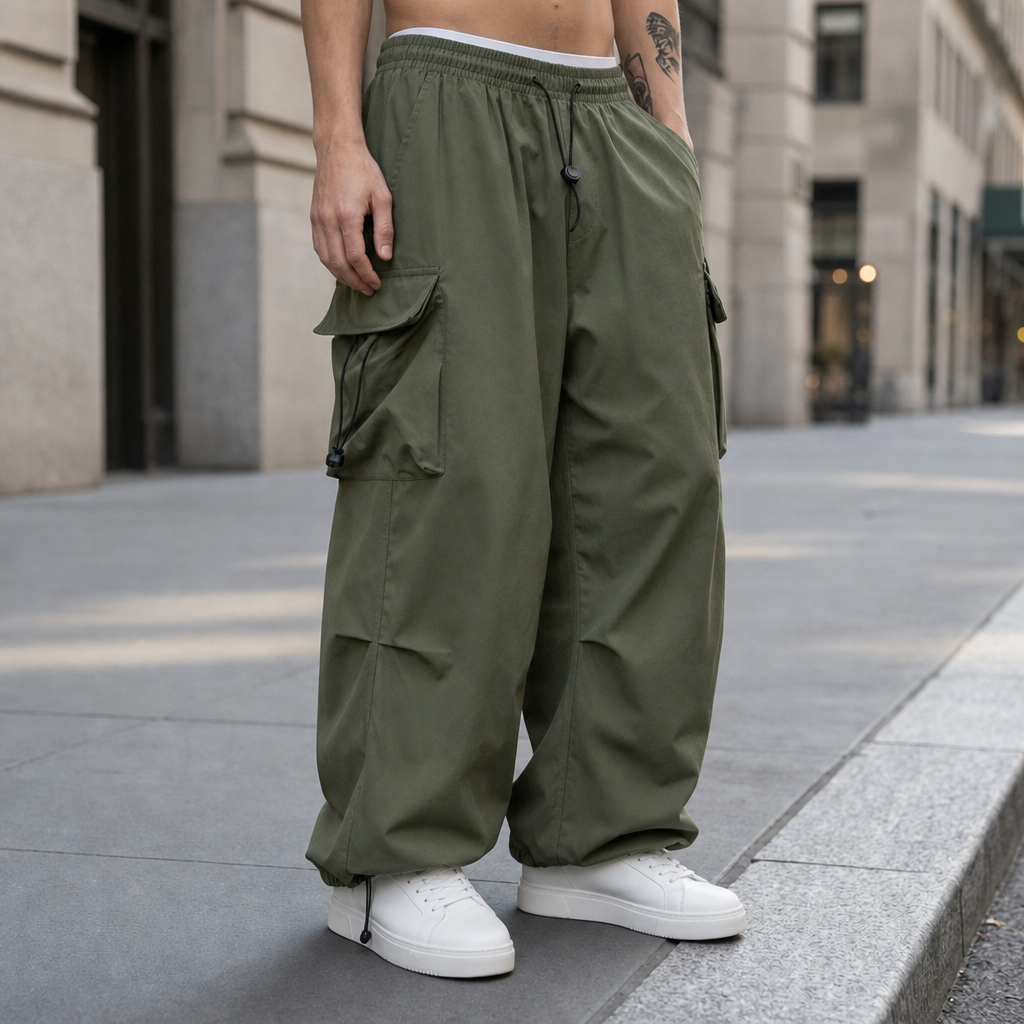 Porec Wide Leg Cargo Pants in Army Green