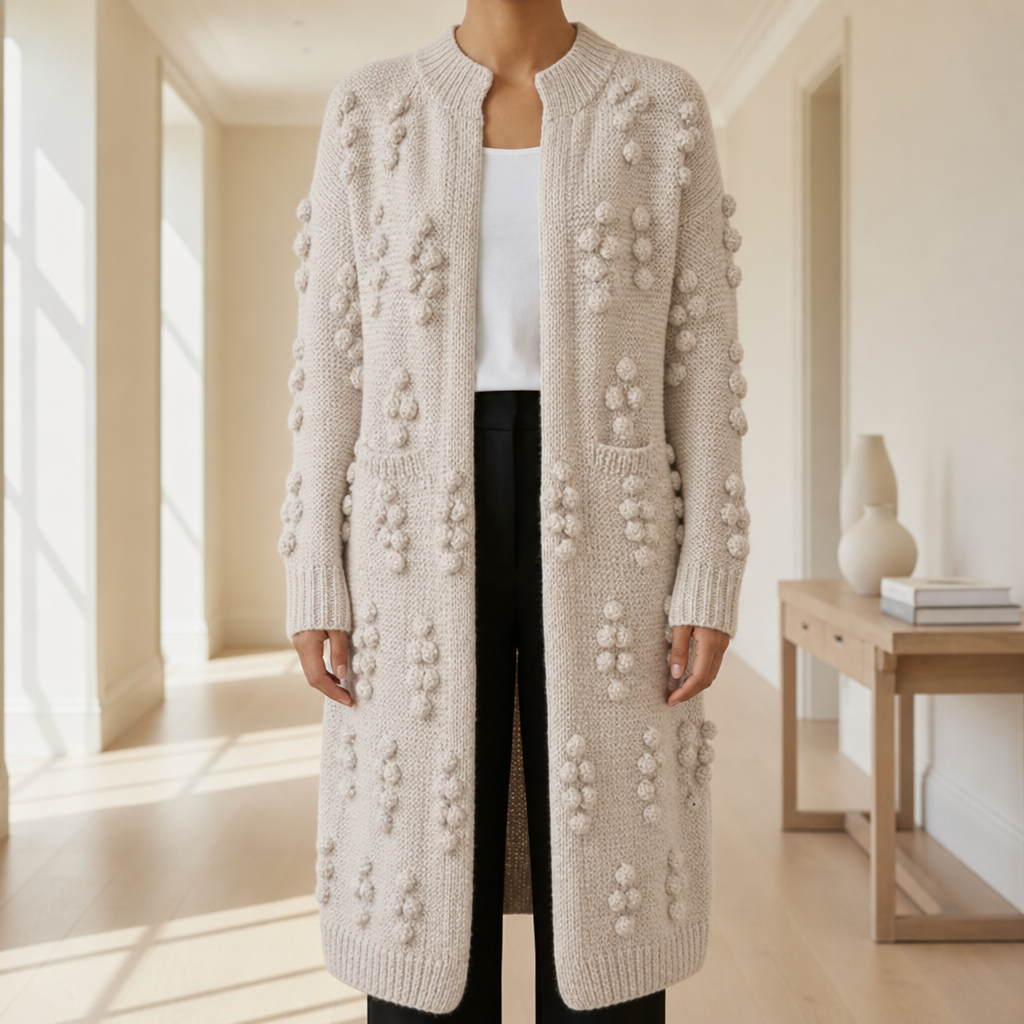 Monreale Textured Knit Long Cardigan in Beige