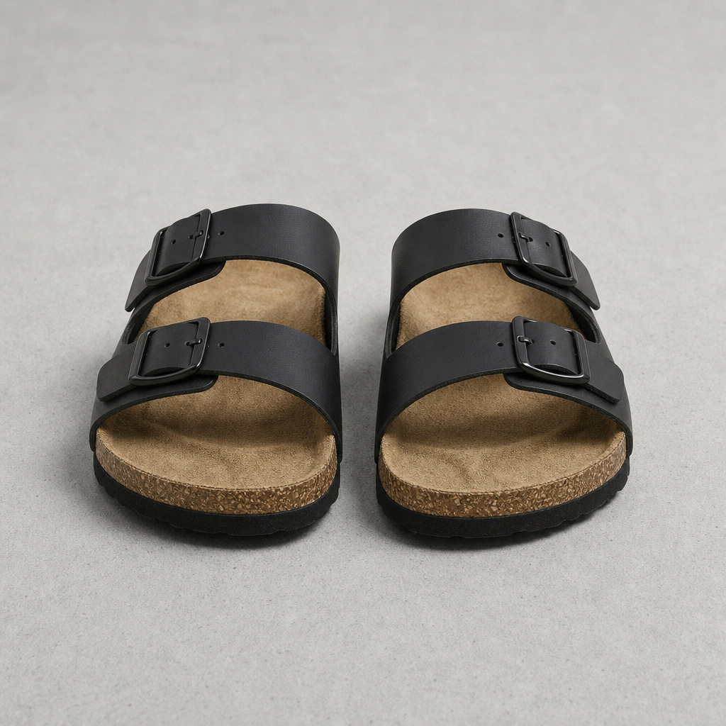Makarska Double Strap Buckle Sandals in Black