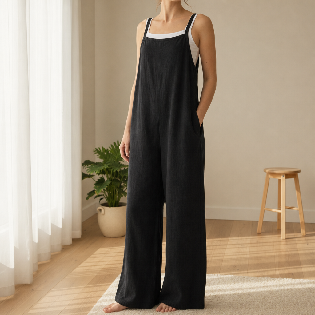 Corte Linen Bib Overall Jumpsuit in Black