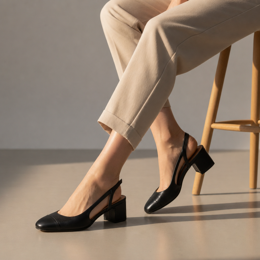 Patmos Leather Slingback Block Heels in Black