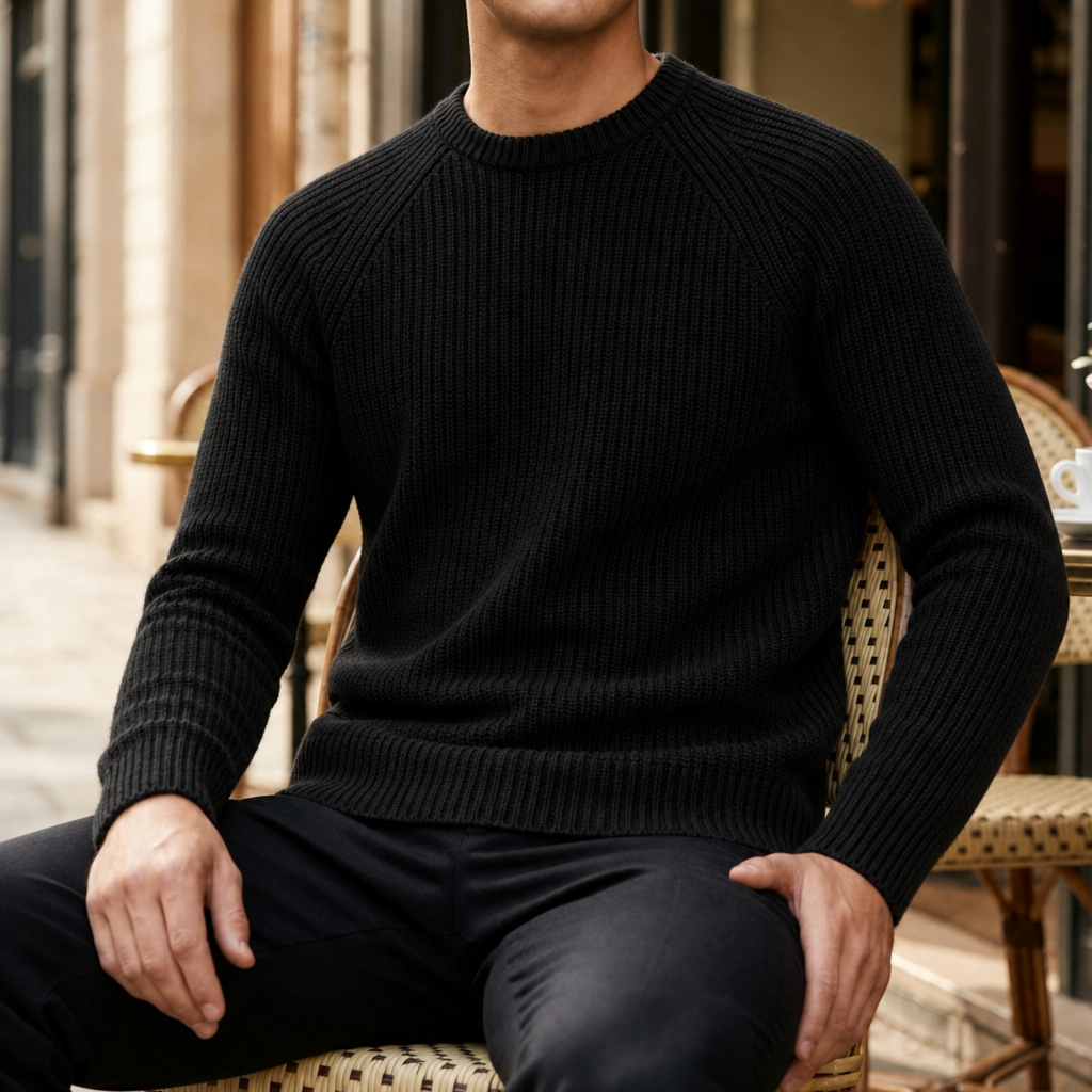 Porec Fisherman Rib Knit Sweater in Black