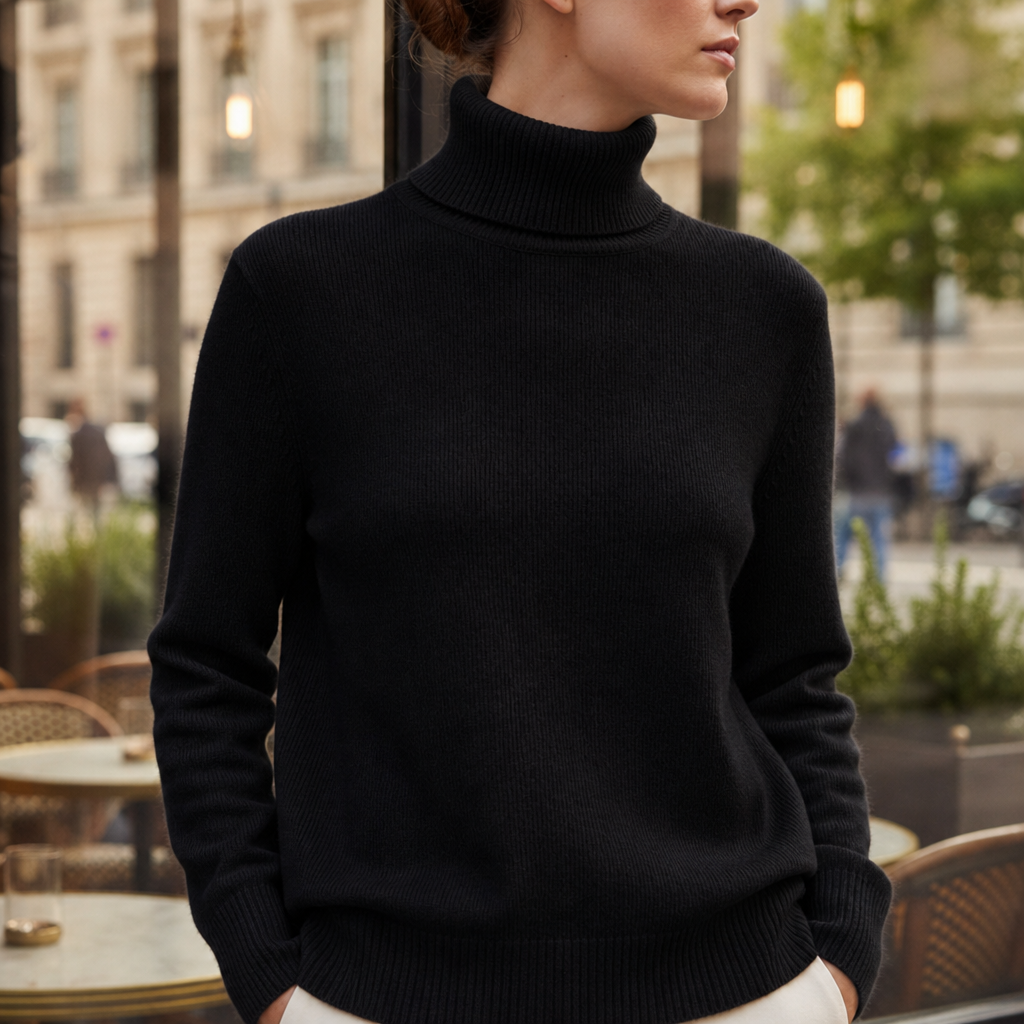 Mijas Ribbed Turtleneck Sweater in Black