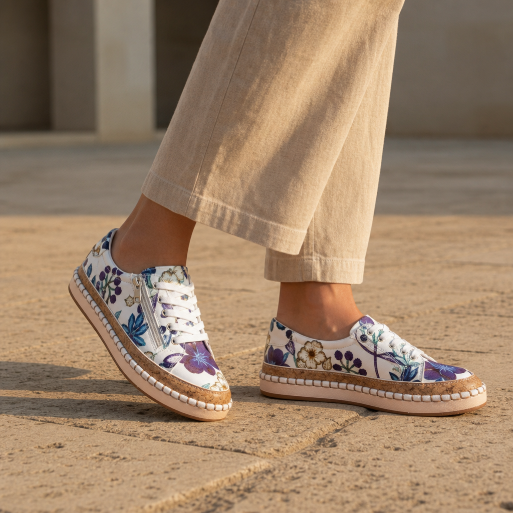 Astypalaia Floral Platform Sneakers in Blue Flora