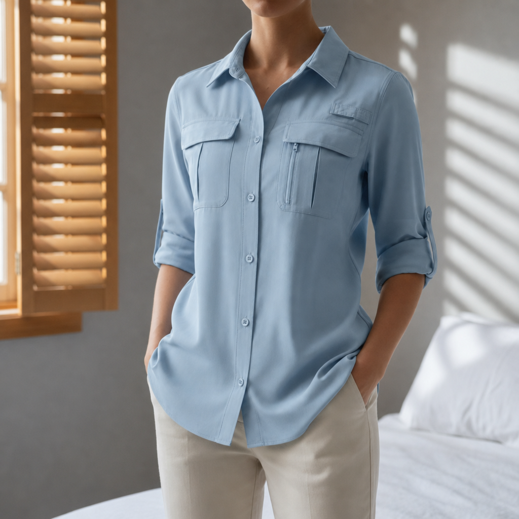 Ajaccio Roll-Sleeve Outdoor Shirt in Blue