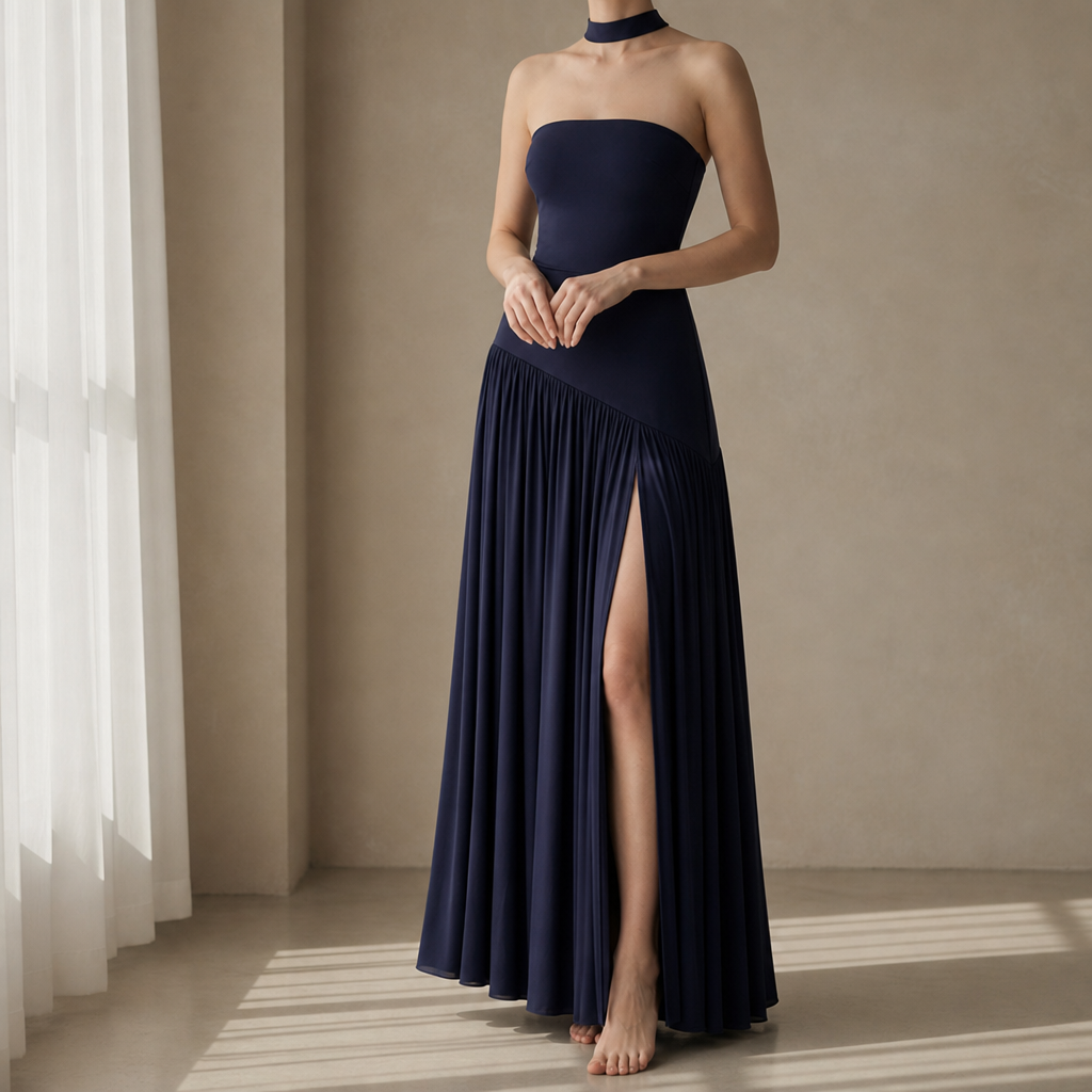 Segovia Strapless Halter Maxi Dress in Blue