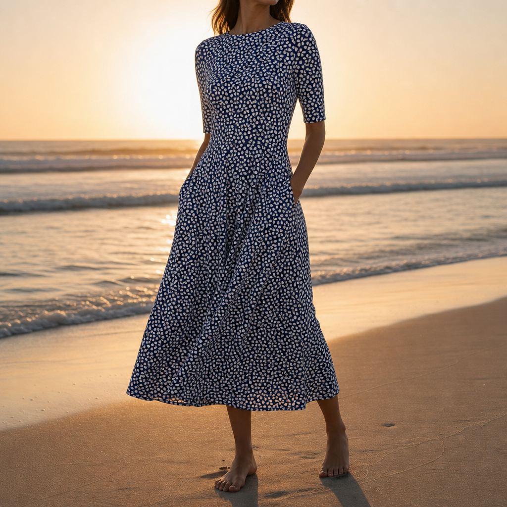 Ansouis Floral Print Midi Dress in Dark Blue