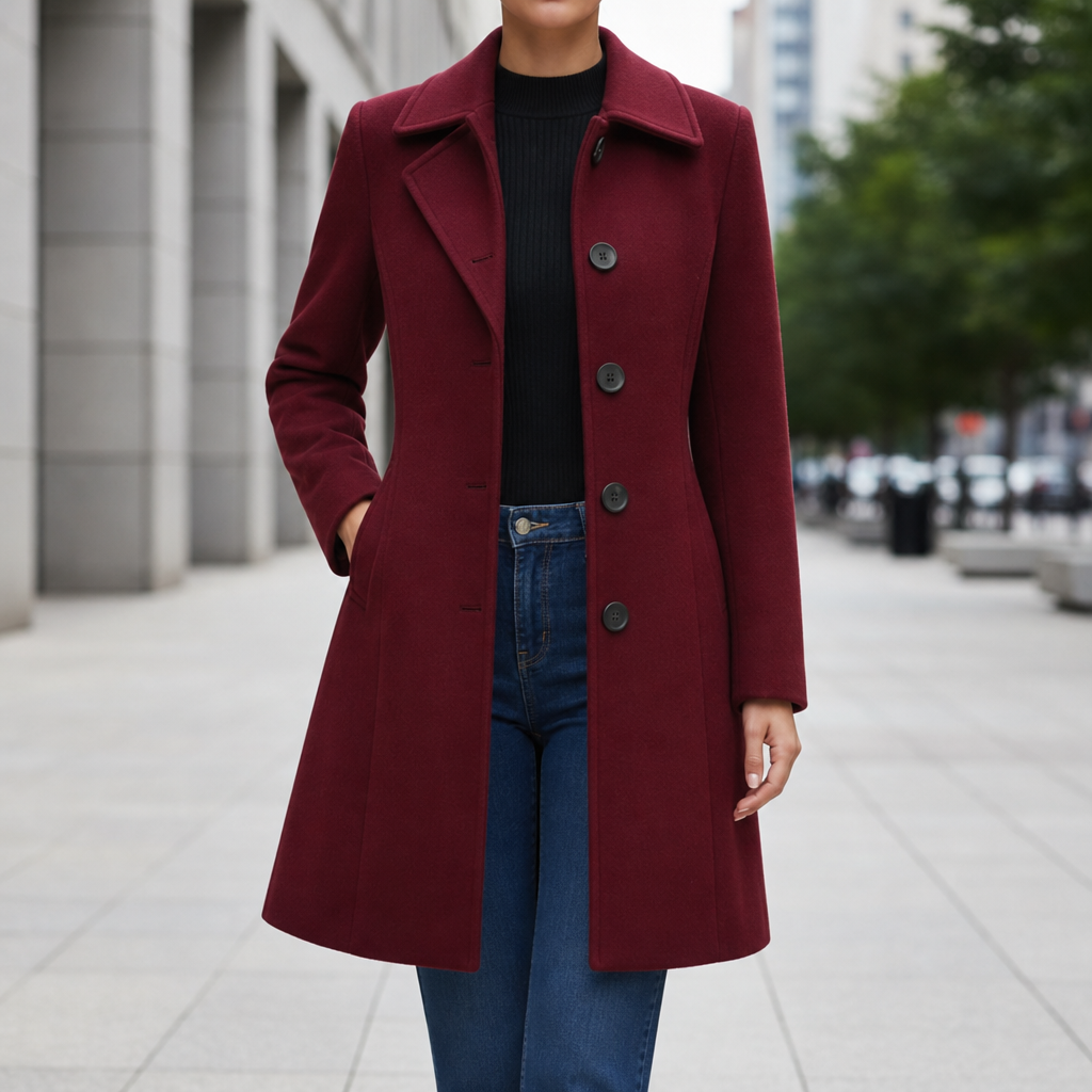 Anzio Structured Wool Coat in Dark Red