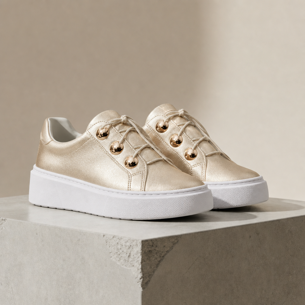 Baeza Orthopedic Gold-Stud Sneakers in Gold