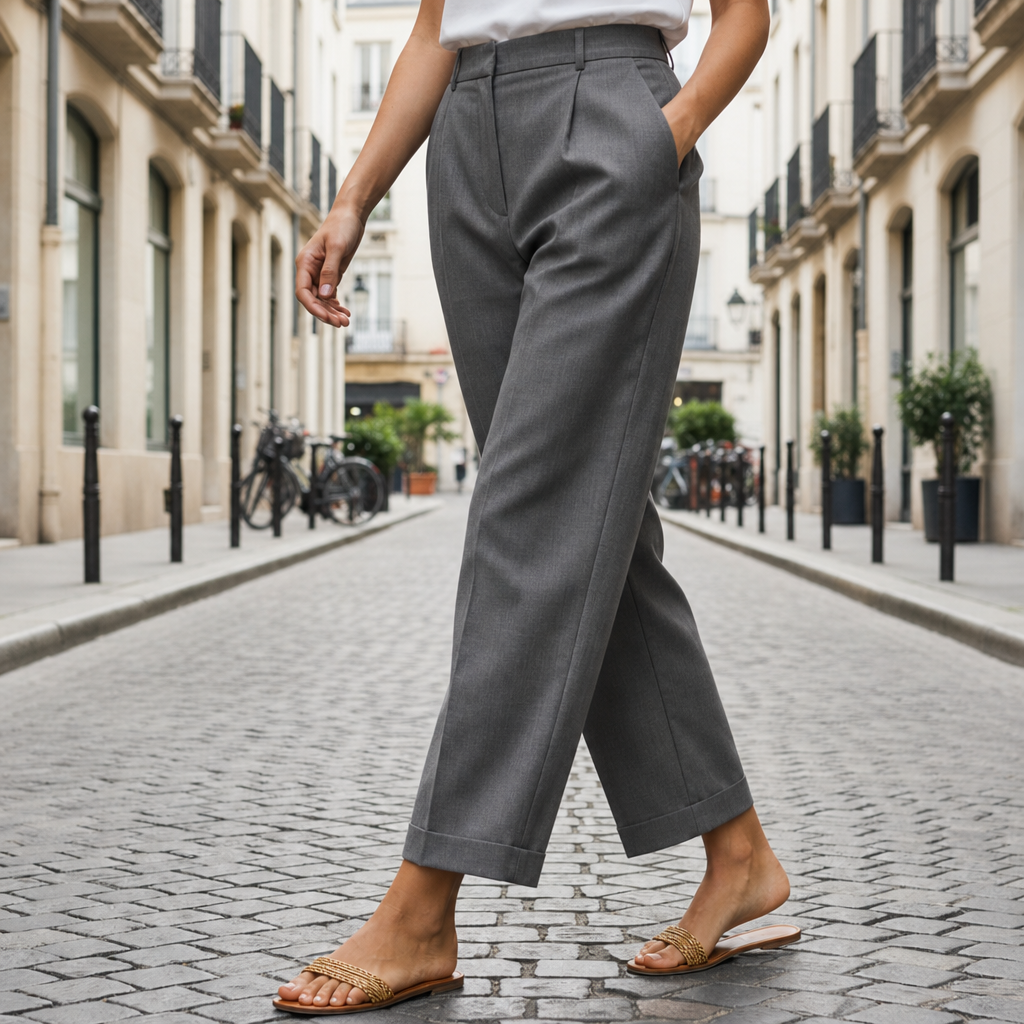 Birgu Cropped Linen Trousers in Graphite Grey
