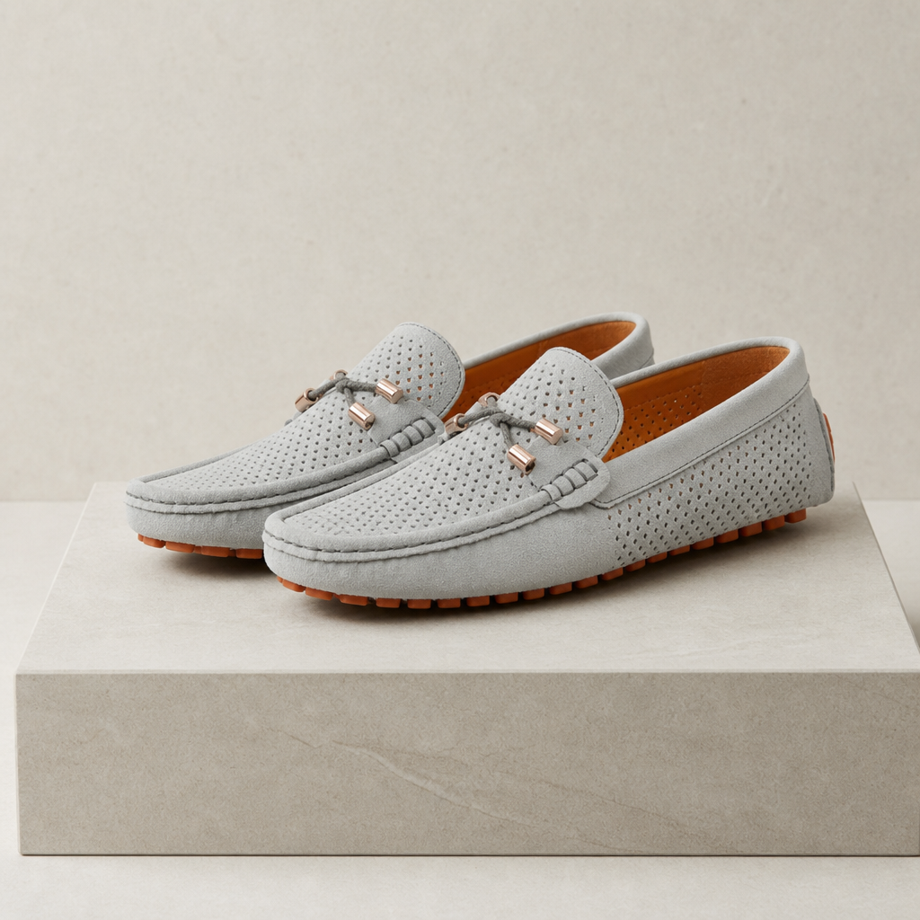 Menton Perforated Suede Loafers in Gray
