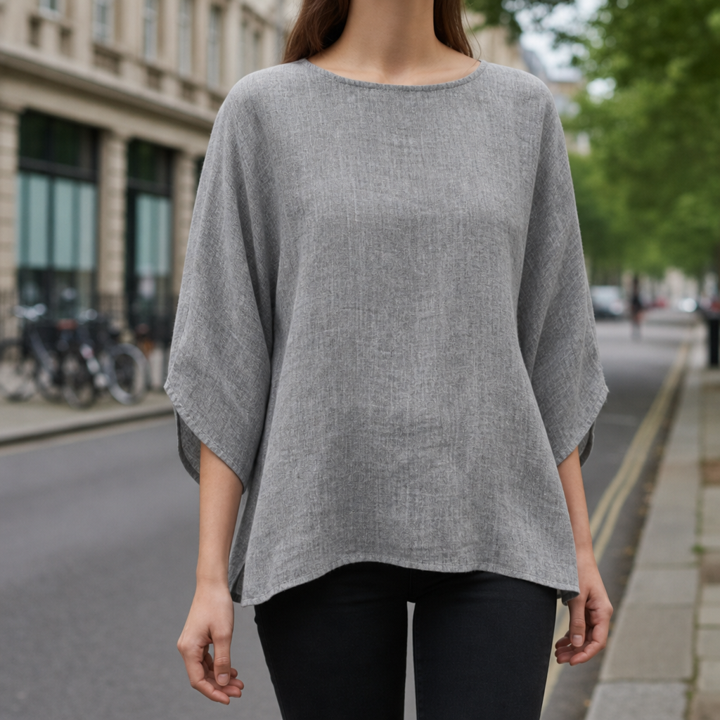 Skopelos Linen Relaxed Blouse in Gray