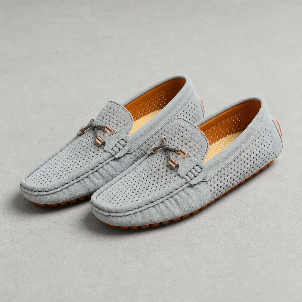 Andros Perforated Suede Loafers in Gray