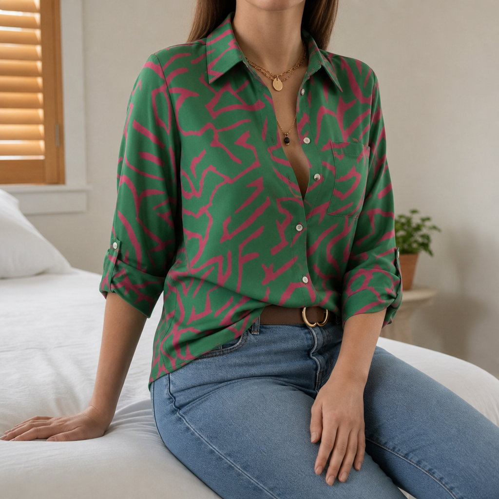 Modica Geometric Print Blouse in Green