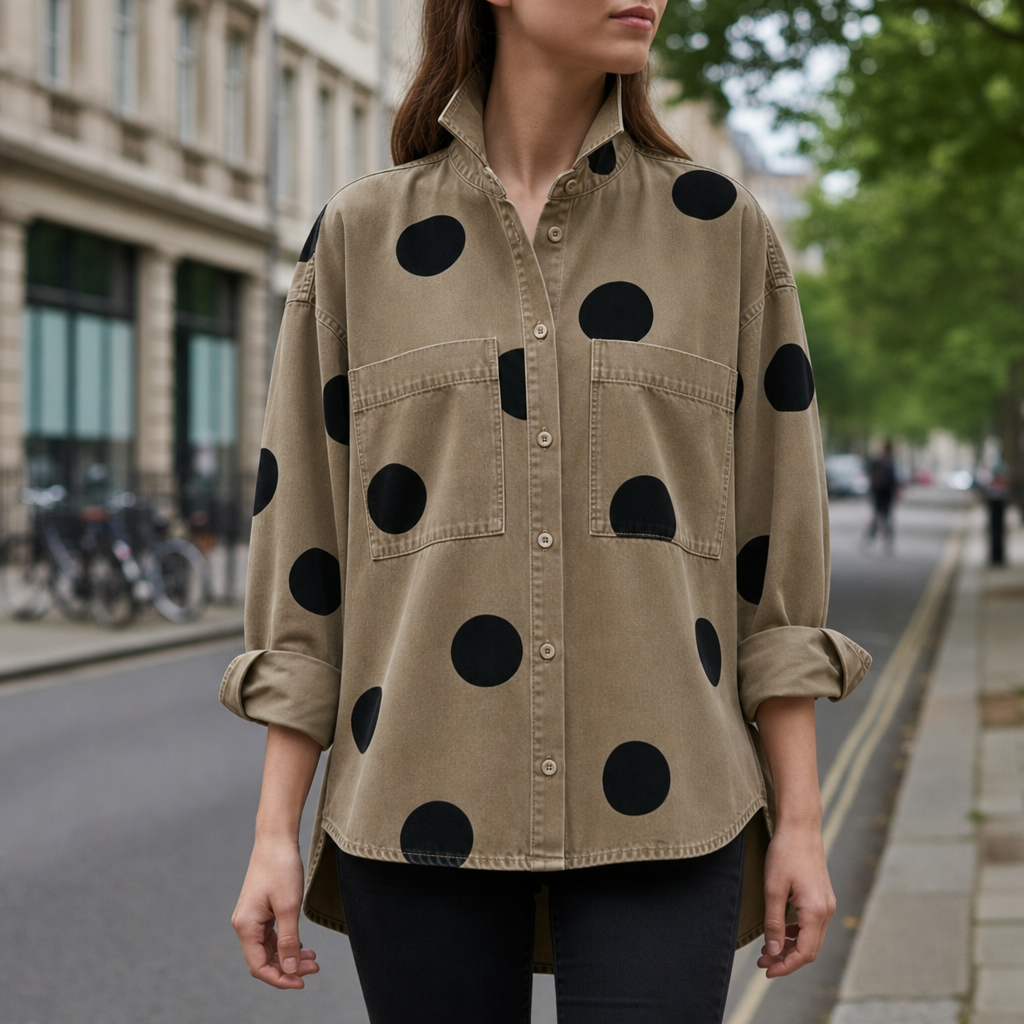 Nafplio Polka Dot Denim Shirt in Khaki