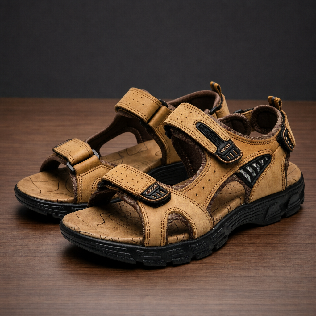 Alicante Velcro Strap Trekking Sandals in Light Brown