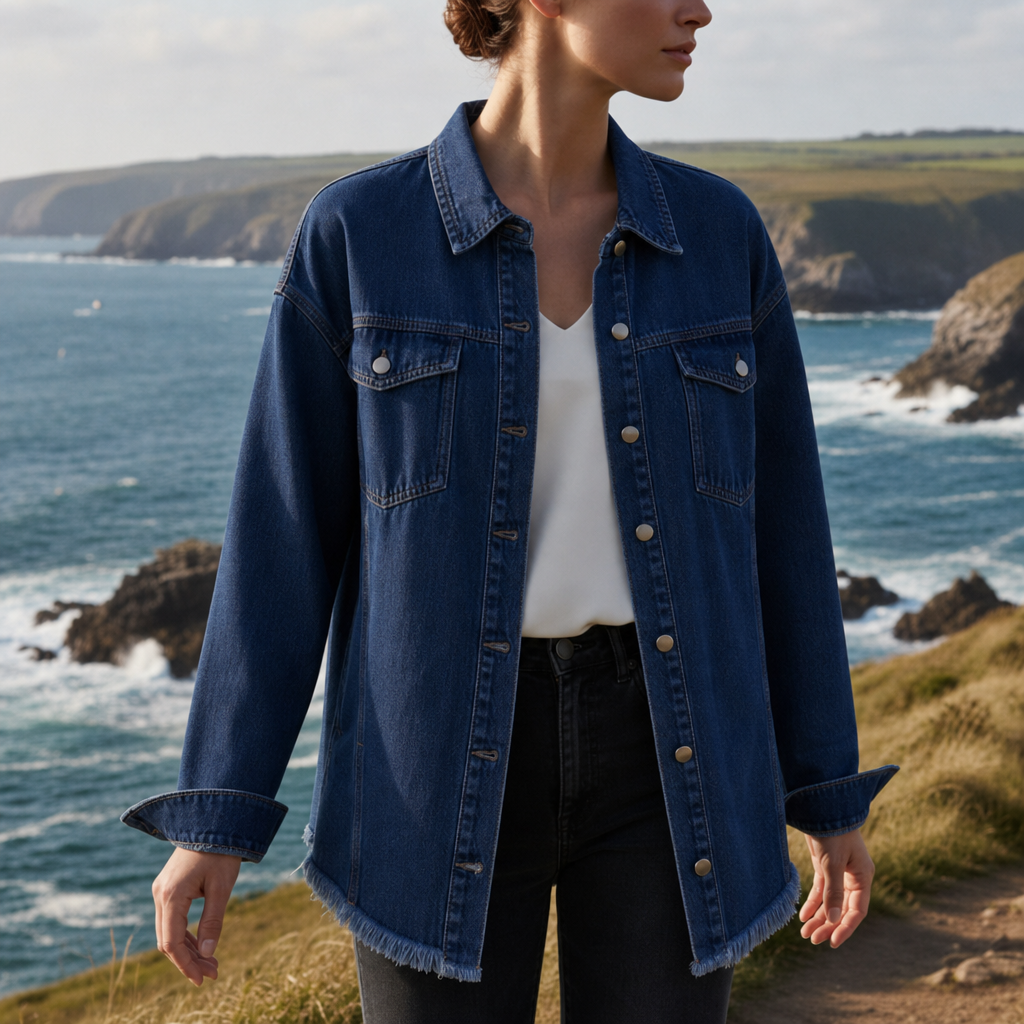 Porquerolles Oversized Denim Jacket in Navy Blue