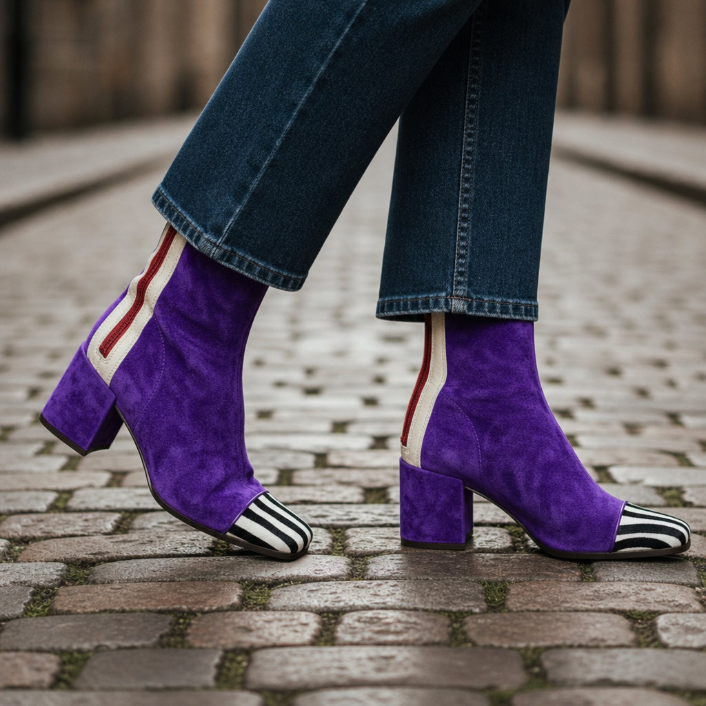 Tarifa Suede Block-Heel Boots in Purple
