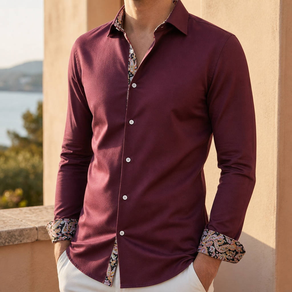 Getaria Paisley Accent Dress Shirt in Red